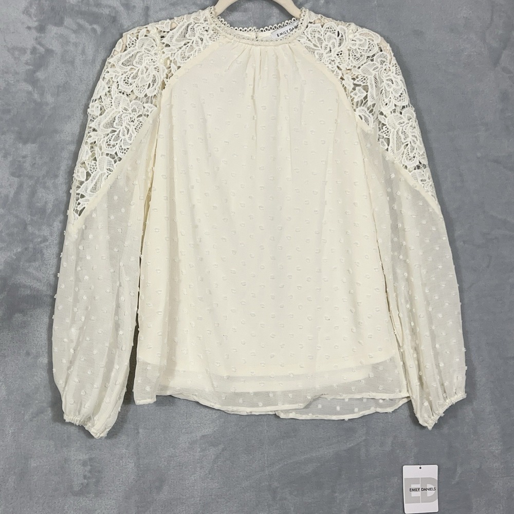 NWT Emily Daniels Cream Sheer Lace Long Sleeve Top Blouse S Office Cocquette